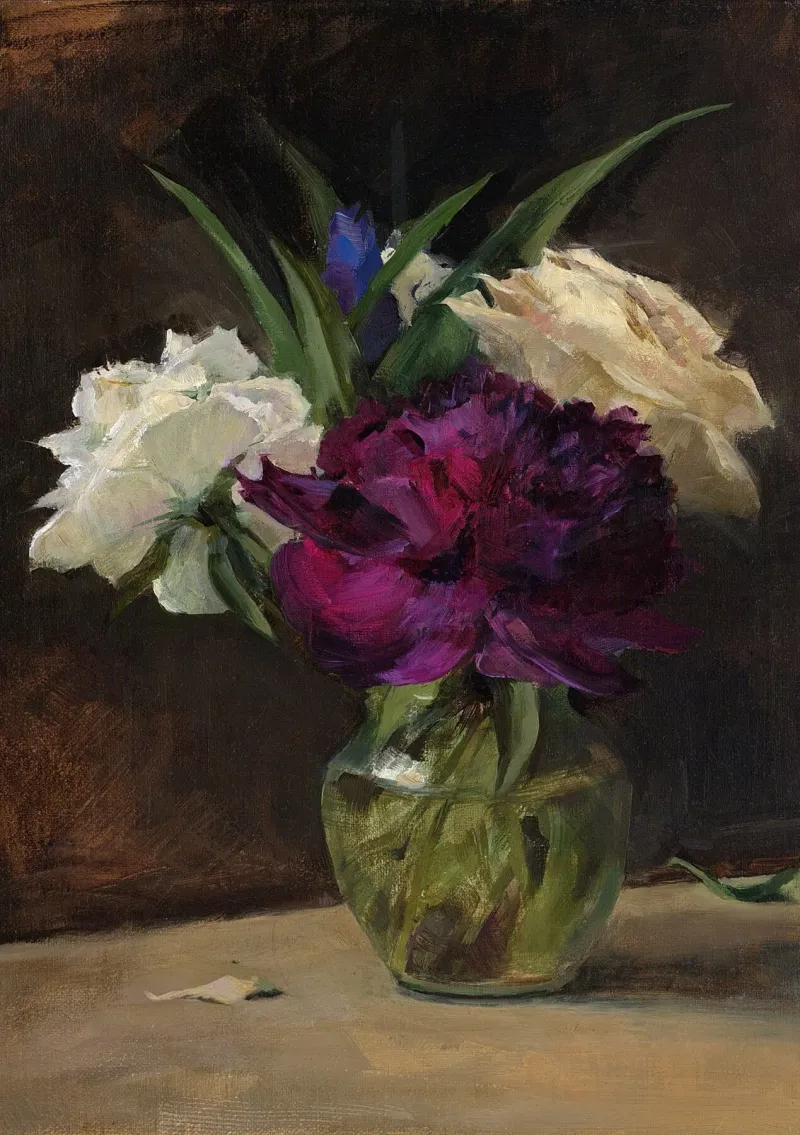 Peonies in Harlem, oil painting by Christy Young